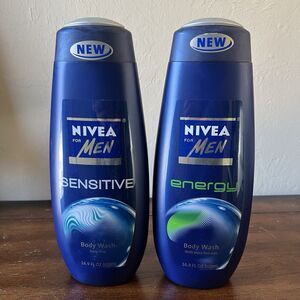 2 x Nivea Men Body Wash Lot 16.9 oz Energy Mint Extract, Sensitive Soap Free